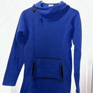 Melanzana Women’s Microgrid Hooded Dress pocket , blue Size Large